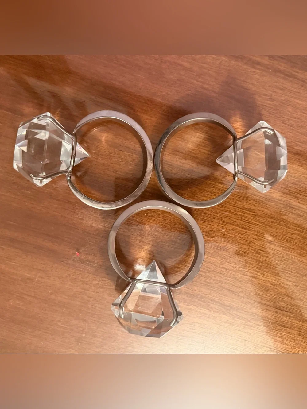 Clear Crystal-Accent Napkin Rings — Set of 3